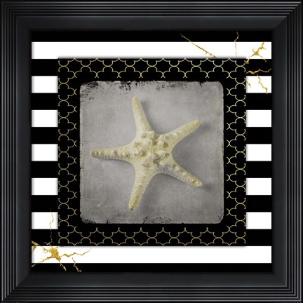 Framed Golden Sea With Stripes Print