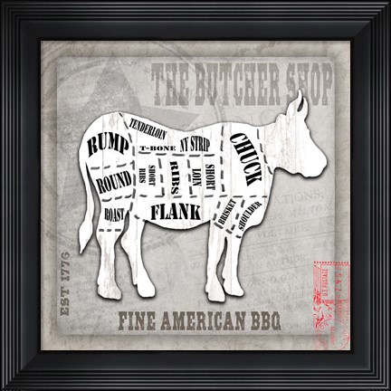 Framed American Butcher Shop Cow Print