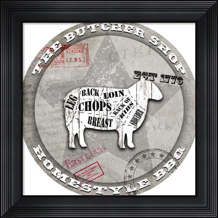 Framed American Butcher Shop Round Sheep Print