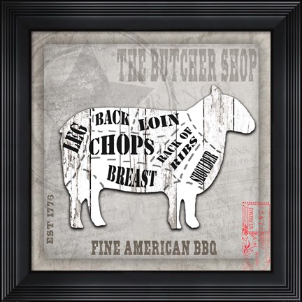 Framed American Butcher Shop sheep Print