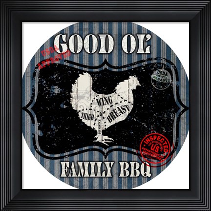 Framed Good Ol&#39; Family BBQ Round Chicken Print