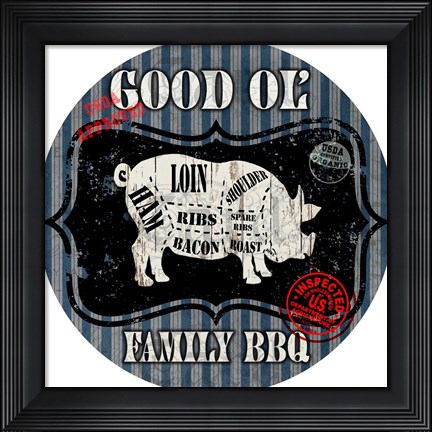 Framed Good Ol&#39; Family BBQ Round Pig Print