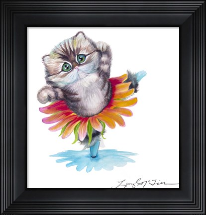 Framed Kitten Ballerina Daisy Flower Dance Persian Cat Print