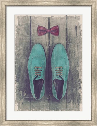 Framed Vintage Fashion Bow Tie and Shoes - Blue Print