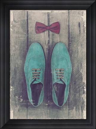 Framed Vintage Fashion Bow Tie and Shoes - Blue Print