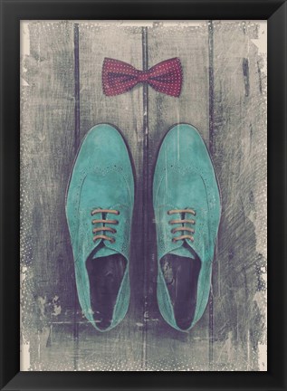 Framed Vintage Fashion Bow Tie and Shoes - Blue Print