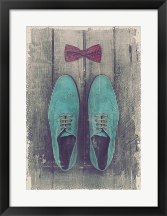 Framed Vintage Fashion Bow Tie and Shoes - Blue Print