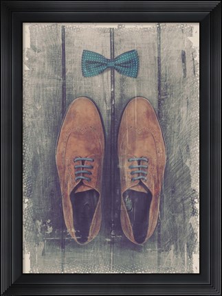 Framed Vintage Fashion Bow Tie and Shoes - Brown Print