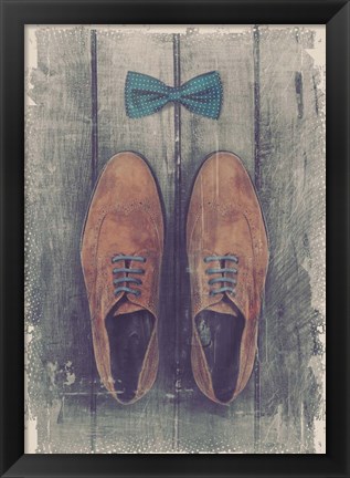 Framed Vintage Fashion Bow Tie and Shoes - Brown Print