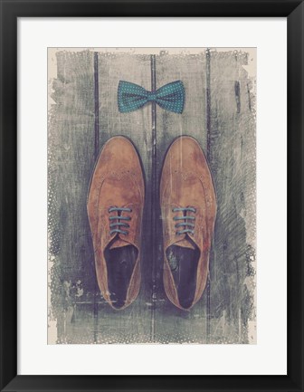 Framed Vintage Fashion Bow Tie and Shoes - Brown Print