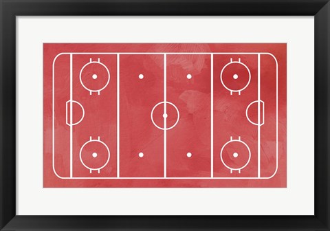 Framed Ice Hockey Rink Red Paint Print