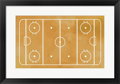 Framed Ice Hockey Rink Yellow Paint Print