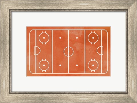 Framed Ice Hockey Rink Orange Paint Print