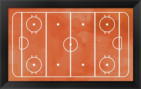 Framed Ice Hockey Rink Orange Paint Print