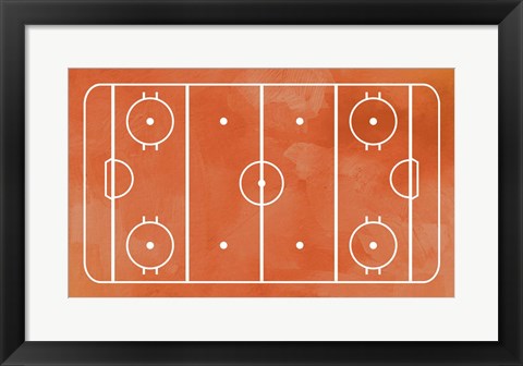 Framed Ice Hockey Rink Orange Paint Print