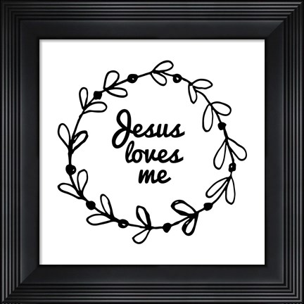 Framed Jesus Loves Me - Wreath Doodle White Print