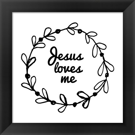 Framed Jesus Loves Me - Wreath Doodle White Print