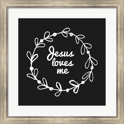 Framed Jesus Loves Me - Wreath Doodle Black Print