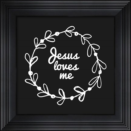 Framed Jesus Loves Me - Wreath Doodle Black Print
