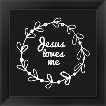 Framed Jesus Loves Me - Wreath Doodle Black Print