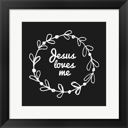 Framed Jesus Loves Me - Wreath Doodle Black Print