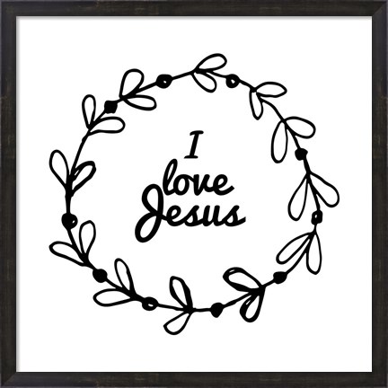 Framed I Love Jesus - Wreath Doodle White Print