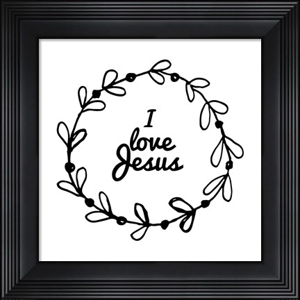 Framed I Love Jesus - Wreath Doodle White Print