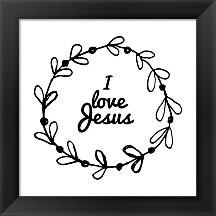 Framed I Love Jesus - Wreath Doodle White Print