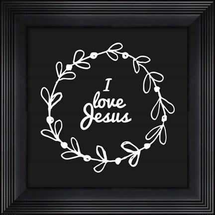 Framed I Love Jesus - Wreath Doodle Black Print
