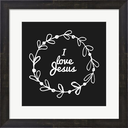 Framed I Love Jesus - Wreath Doodle Black Print