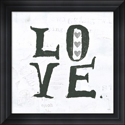 Framed Love Gray Hearts Print