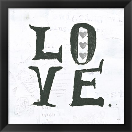 Framed Love Gray Hearts Print