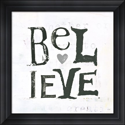 Framed Believe Gray Hearts Print