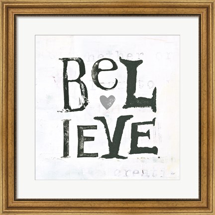 Framed Believe Gray Hearts Print