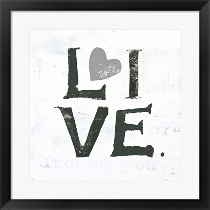 Framed Live Gray Heart Print