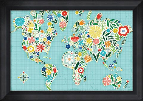 Framed Floral World Blue Print