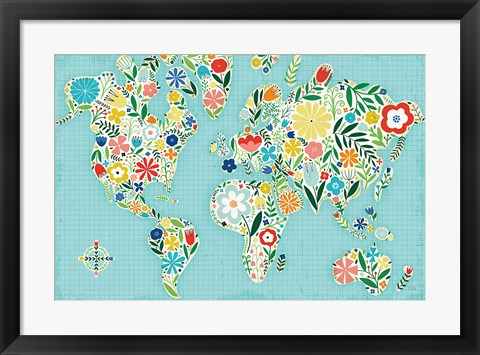 Framed Floral World Blue Print