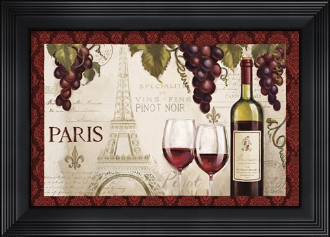 Framed Wine in Paris I Damask Border Print