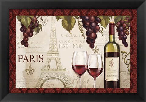 Framed Wine in Paris I Damask Border Print