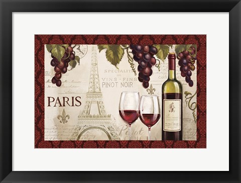 Framed Wine in Paris I Damask Border Print