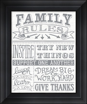 Framed Family Rules II Gray Words Print