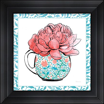 Framed Floral Teacup I Vine Border Print