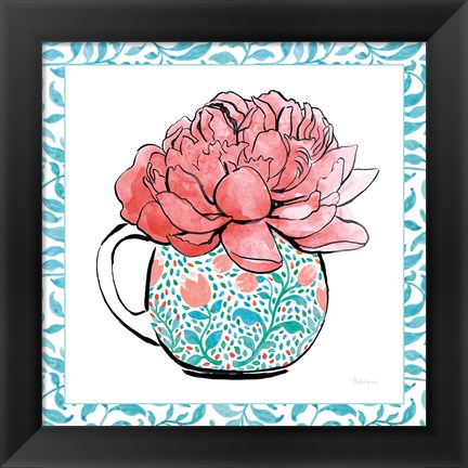 Framed Floral Teacup I Vine Border Print