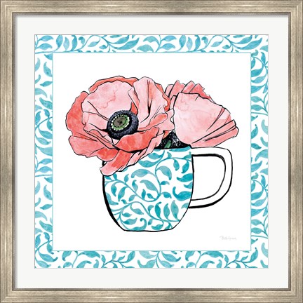 Framed Floral Teacup II Vine Border Print