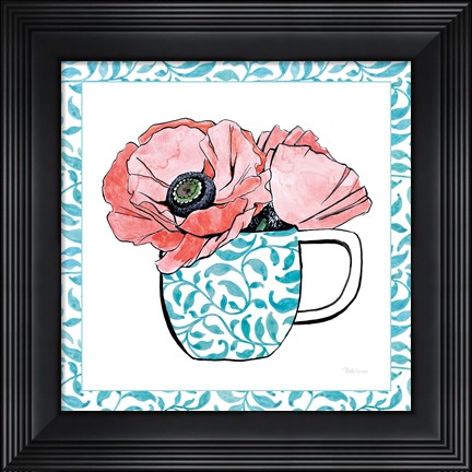 Framed Floral Teacup II Vine Border Print