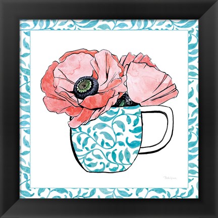 Framed Floral Teacup II Vine Border Print