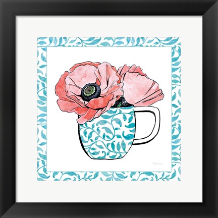 Framed Floral Teacup II Vine Border Print