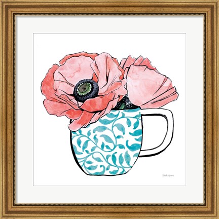 Framed Floral Teacups II Print