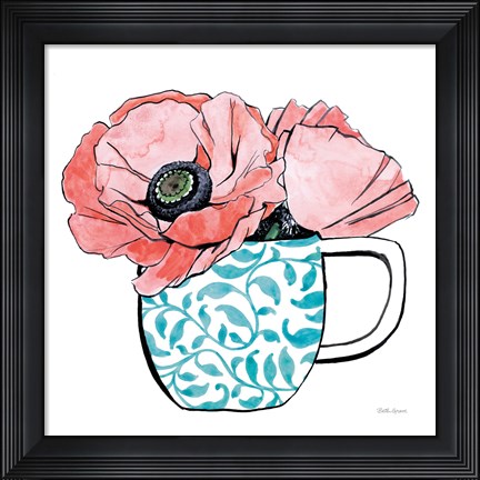Framed Floral Teacups II Print