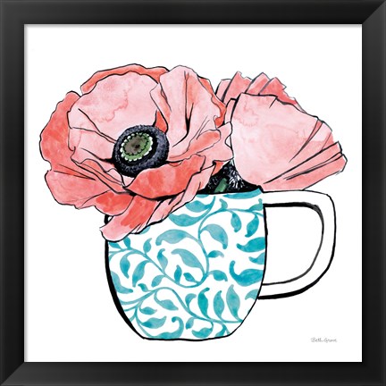 Framed Floral Teacups II Print